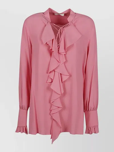 Seafarer Milly Shirt Long Sleeves Ruffled Tie Neck In Pink