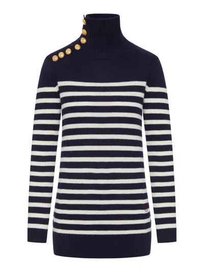 Seafarer Navy Blue Striped Turtleneck Sweater