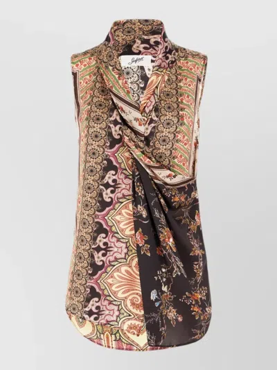 Seafarer Paisley Sleeveless Shirt Draped Front Collar In Brown