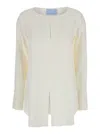 Seafarer 'poppy' White Crewneck Shirt With Rounded Hem And Vent On The Front In Viscose Blend Woman In White