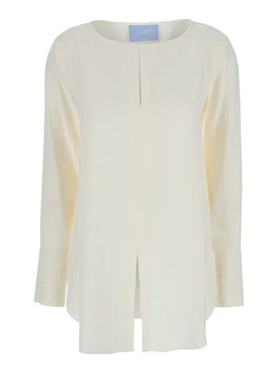 Seafarer 'poppy' White Crewneck Shirt With Rounded Hem And Vent On The Front In Viscose Blend Woman