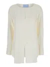 Seafarer 'poppy' White Crewneck Shirt With Rounded Hem And Vent On The Front In Viscose Blend Woman In White