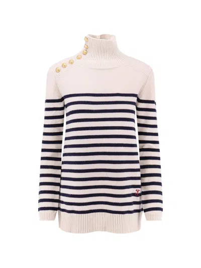 Seafarer Sofy Striped Button-detail Sweater In Neutral