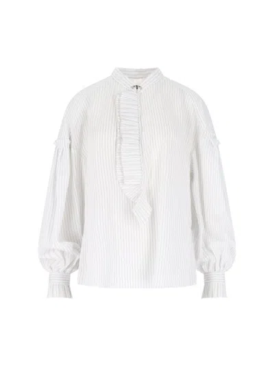 Seafarer Striped Blouse With Ruches - White