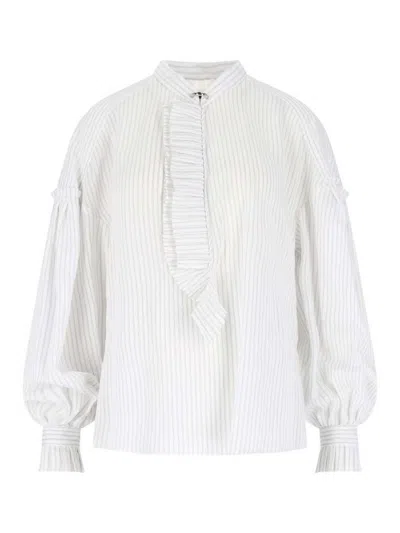 Seafarer Striped Blouse With Ruches In White