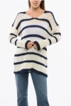 Seafarer Striped Wool Blend Oversized Crew-neck Sweater In White