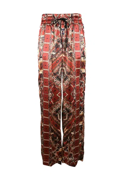 Seafarer Wide-leg Silk Trousers With Geometric Pattern In Brown