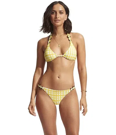 Seafolly Amalfi Triangle Bikini Top Women's Yellow Check Slide Swimwear Jzz413