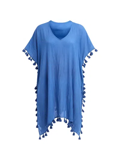 Seafolly Amnesia Tassel-trim Kaftan In Blue