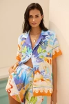 Seafolly Aquarius Linen Button-up Cover-up Shirt In Multicolor