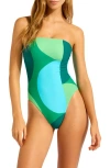 Seafolly Bandeau High Leg One-piece Swimsuit In Green