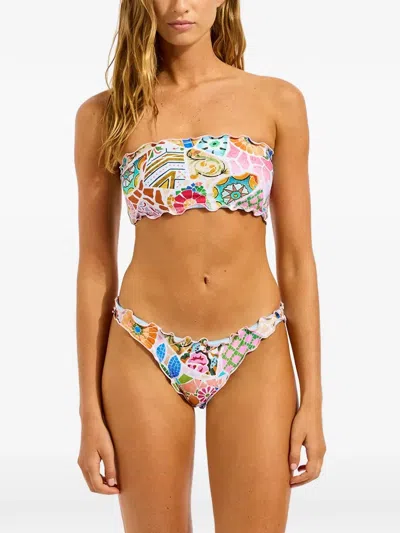 Seafolly Beach Boheme Hipster Mosaic-print Ruffled-trim Top In Pink