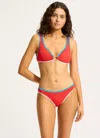 Seafolly Beach Bound Bikini Top Women Flame Stretch Ring Front Swimwear Buu259 In Red