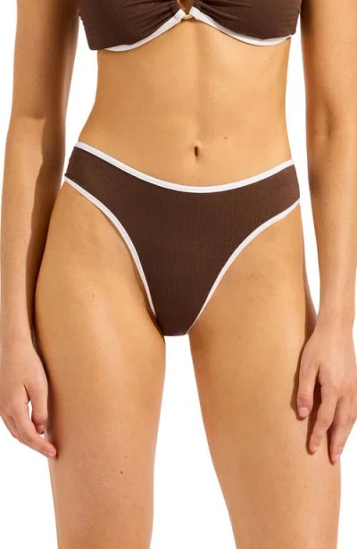 Seafolly Beach Bound High Cut Bikini Bottoms In Brown