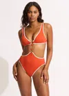 Seafolly Beach Bound Ring Front One Piece Tamarillo