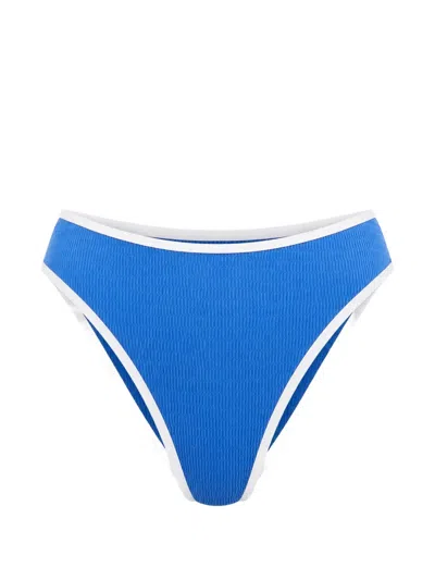Seafolly Beach Bound Textured-finish Contrast-trim Bikini Bottoms In Blue