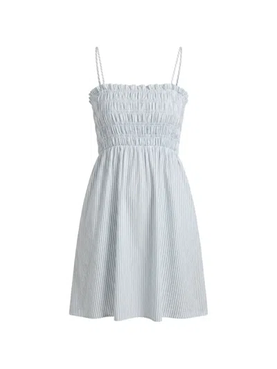 Seafolly Beach Club Shirred Mini Dress In Blue