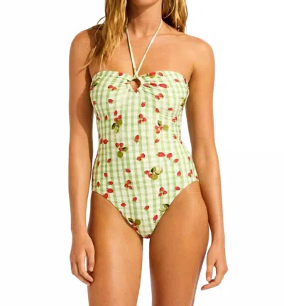 Seafolly Beach Picnic Bandeau One Piece Swimsuit In Green In Multi