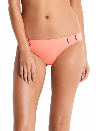 Seafolly Beach Squad Brazilian Bikini Bottom In Fluorescent Melon In Pink