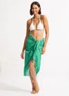 Seafolly Beached It Cotton Gauze Sarong In Green | Loose &amp; Relaxed Wrap Skirt, Swimsuit Cover Up | Tassel