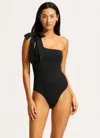 Seafolly Beau One Shoulder One Piece Women's Black Stretch Swimsuits Red72 In Black