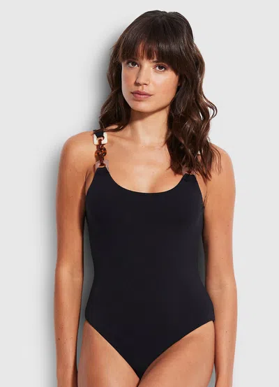 Seafolly Belize Scoop Back Shoulder One Piece Black