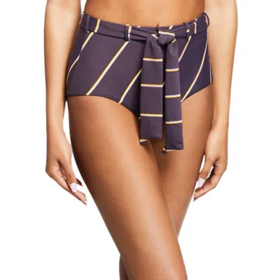 Seafolly Belted High Waist Bikini Bottom In Amulet Stripe In Blue