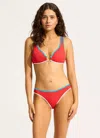 Seafolly Bikini Bottom Womens Red Stretch Contrast-trim Swimwear Beach Buu483 In Red
