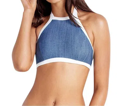 Seafolly Block Party High Neck Bikini Top In Sea Denim In Multi