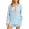 Seafolly Breeze Beach Button-up Cotton Gauze Cover-up Shirt In Blue