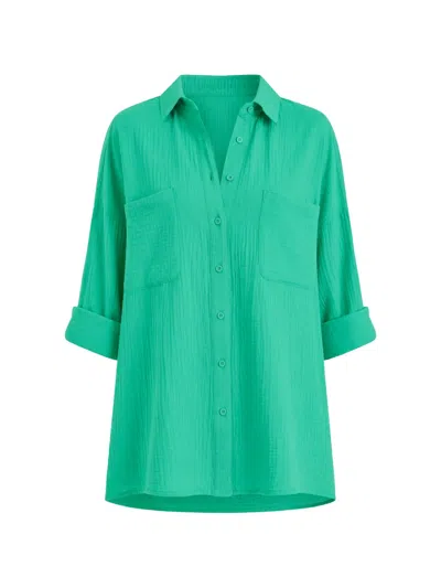 Seafolly Breeze Crinkled-finish Cover-up Shirt In Green