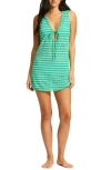 Seafolly Calypso Open Stitch Cover-up Minidress In Green