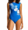 Seafolly Cap Sleeve One Piece Swimsuit In Azure In Blue