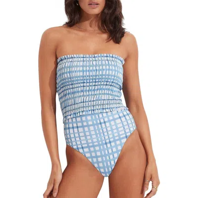 Seafolly Check Shirred Bandeau One Piece In Amalfi Blue