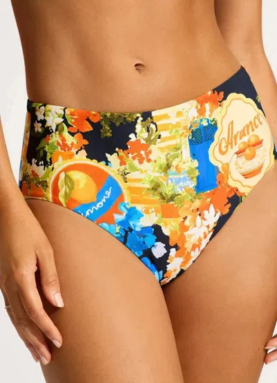 Seafolly Ciao Bella Bikini Bottom Womens Navy Graphic Print High Waist Red413 In Multi
