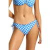 Seafolly Plaid High-leg Ruched Bikini Bottoms In Azure