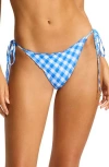 Seafolly Ciao Bella Check Brazilian Tie Side Bikini Bottom In Azure In Azure