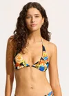 Seafolly Ciao Bella Long Line Halter Bikini Top Women's Navy Swimwear Buu145 In Blue