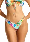 Seafolly Ciao Bella Mini Hipster Bikini Bottom In White In Multi