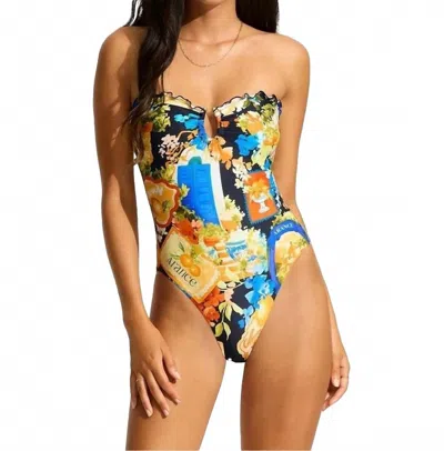 Seafolly Ciaobella Bandeau One Piece Swimsuit In True Navy In Multi