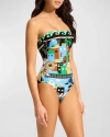 SEAFOLLY CITYSCAPE PRINTED BANDEAU ONE-PIECE SWIMSUIT