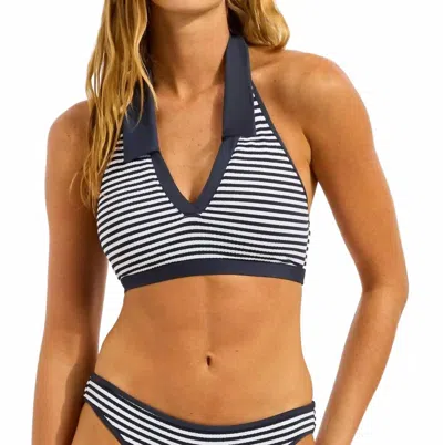 Seafolly Clubhouse Halter With Collar Bikini Top In True Navy In Blue