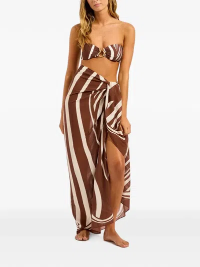 Seafolly Coastline Striped Sarong In Brown