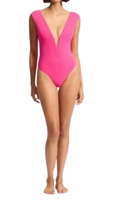 SEAFOLLY COCO BEACH TERRY CAP SLEEVE V WIRE ONE PIECE IN PINK