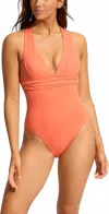 Seafolly Collective Cross Back One Piece In Melon In Orange