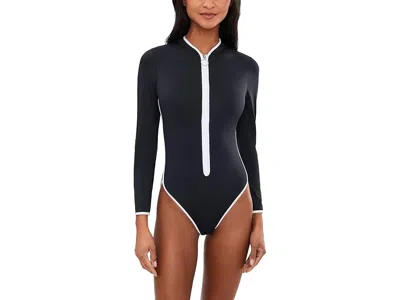 Seafolly Collective Long Sleeve Zip Front One-piece In Black