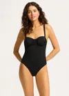 Seafolly Eco Collective Swimsuits Womens Black Ruched Underwire One-piece Red318 In Black