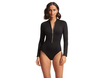 Seafolly Collective Zip Front Surfsuit In Black