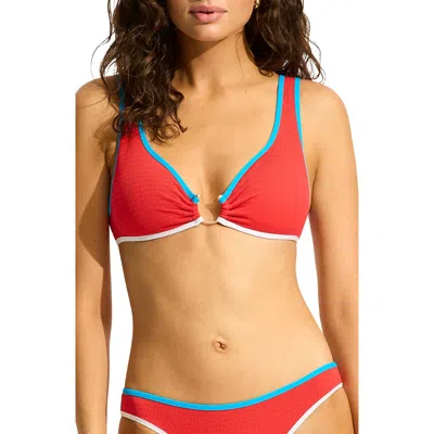 Seafolly Colorblock Ring Bikini Top In Flame