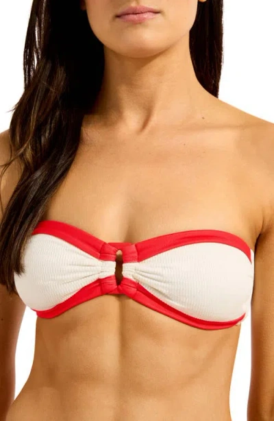 Seafolly Contrast Binding Bandeau Bikini Top In White